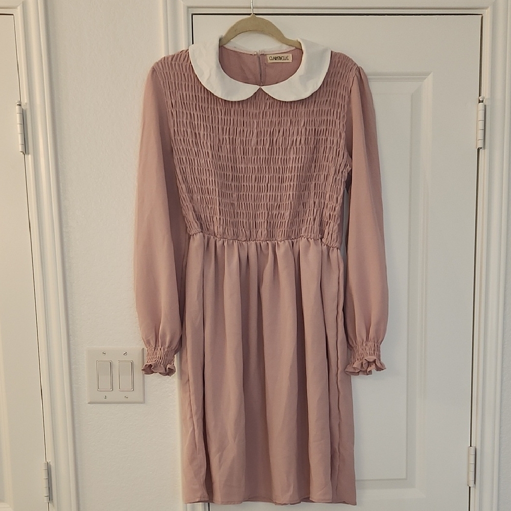 Stranger Things Eleven Pink Long Sleeve Dress with White Collar
